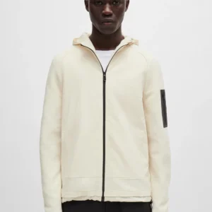 MIXED-MATERIAL ZIP-UP HOODIE WITH SIGNATURE PATTERN